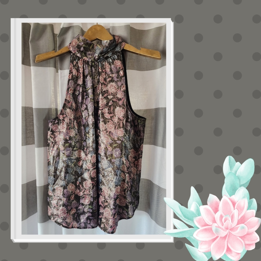 J.Crew Collection Metallic Floral Tie Neck Top